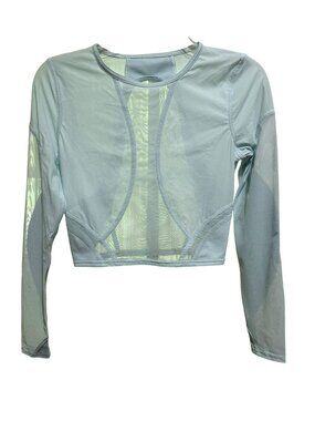 Lululemon Cropped Light Blue Mesh Panelled Training LS Top Sz 4 XS/S Tight Fit
